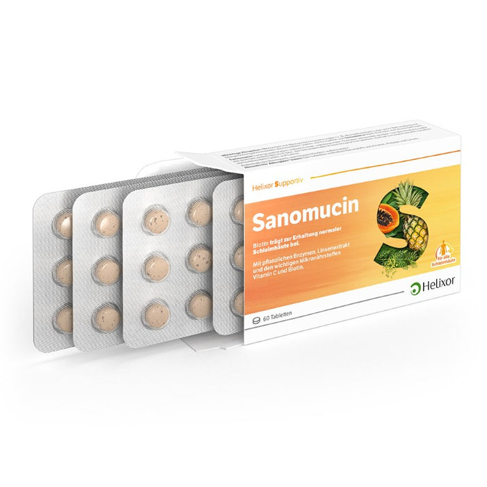 Helixor supportiv Sanomucin - mit pflanzlichen Enzymen, Linsenextrakt und den wichtigen Mikronährstoffen Vitamin C und Biotin, 60 pcs. Tablets