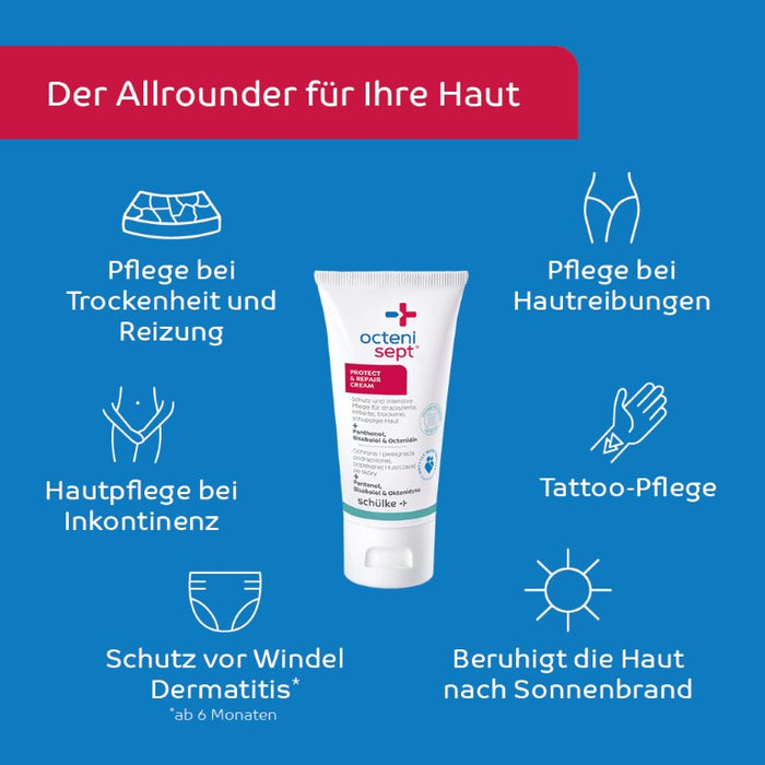 octenisept protect & repair cream - Wund- und Heilcreme zum Schutz und zur Pflege empfindlicher, trockener und rissiger Haut mit Panthenol, 50 ml Lösung