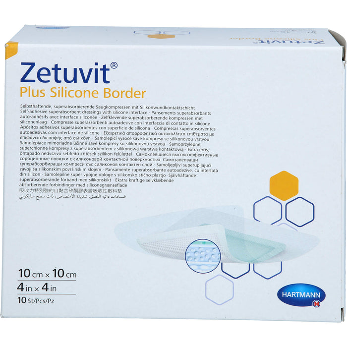 ZETUVIT PLUS SILICONE BORDER 10X10 CM, 10 St KOM