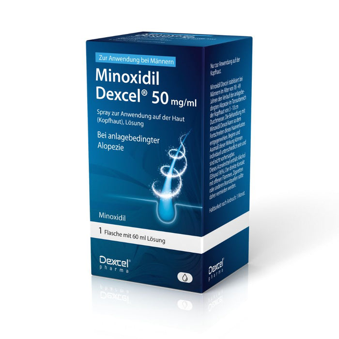 Minoxidil Dexcel 50 mg/ml Spray für Männer zur Anwendung auf der Haut (Kopfhaut), 60 ml Lösung