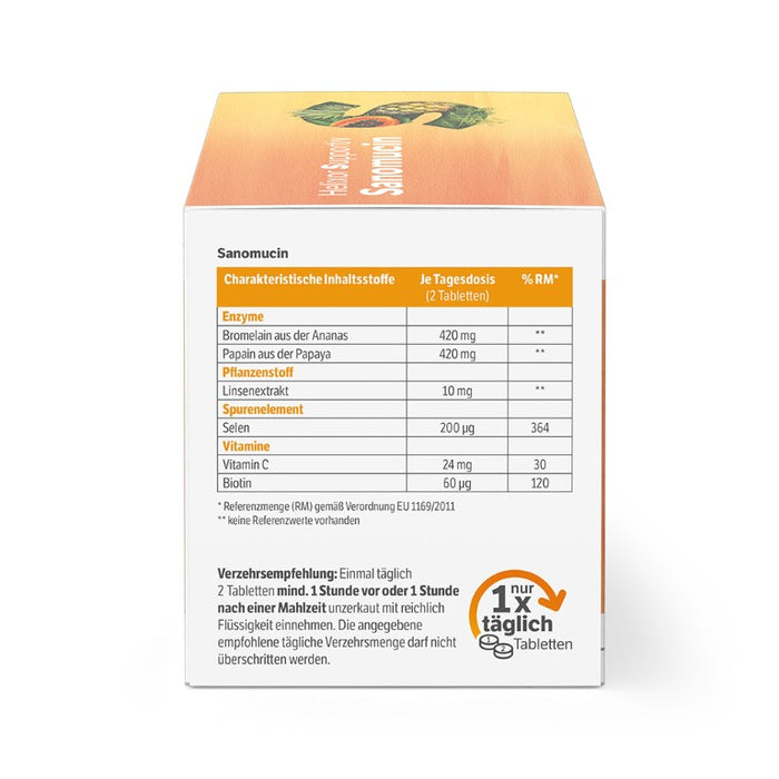 Helixor supportiv Sanomucin - mit pflanzlichen Enzymen, Linsenextrakt und den wichtigen Mikronährstoffen Vitamin C und Biotin, 180 pcs. Tablets